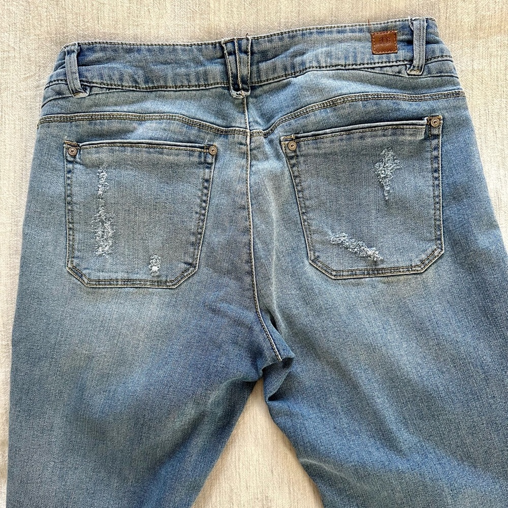 Democracy Blue Distressed Jeans with Feather Embroidery - Picture 5 of 10